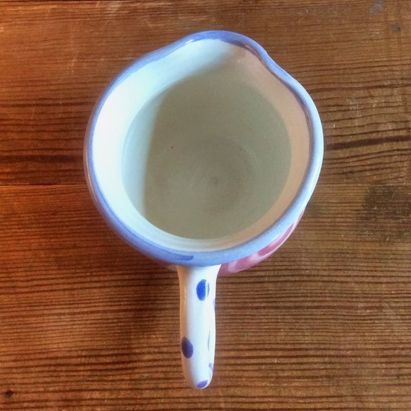 Vtg Hand Painted Pottery Creamer Floral Motif Polka Dot Country Kitchen Decor - Picture 6 of 7